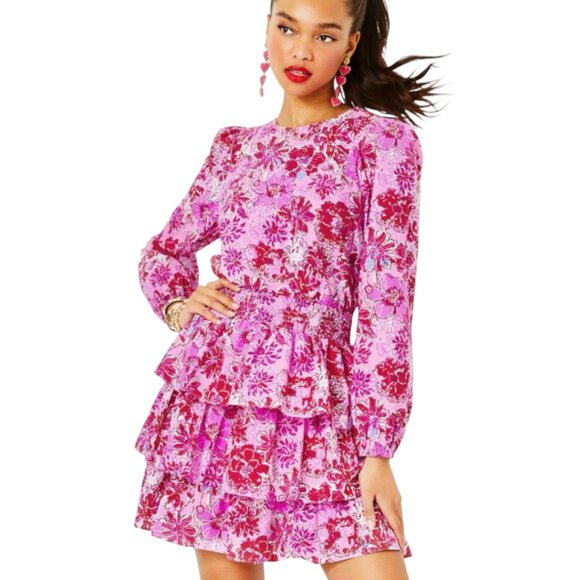 NWT LILLY PULITZER KLOEY FLORAL TIERED RUFFLE DRESS COTTON BLOOMCORE SIZE 4 - Picture 1 of 7